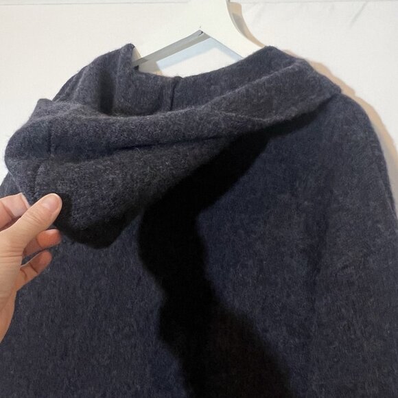 Uniqlo Women’s Long Cardigan 100% Wool Sweater Hooded Small Gray Pockets Button - Picture 9 of 12